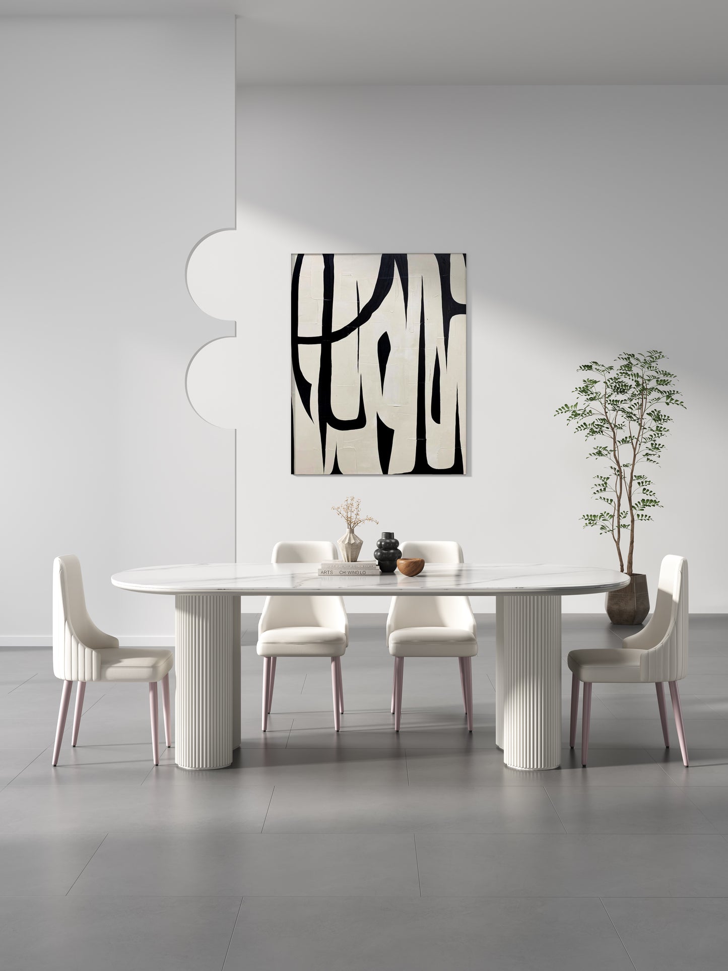 AMOS White Marble Paint Sintered Stone Top Oval Style Dining Table 1.6-1.8m