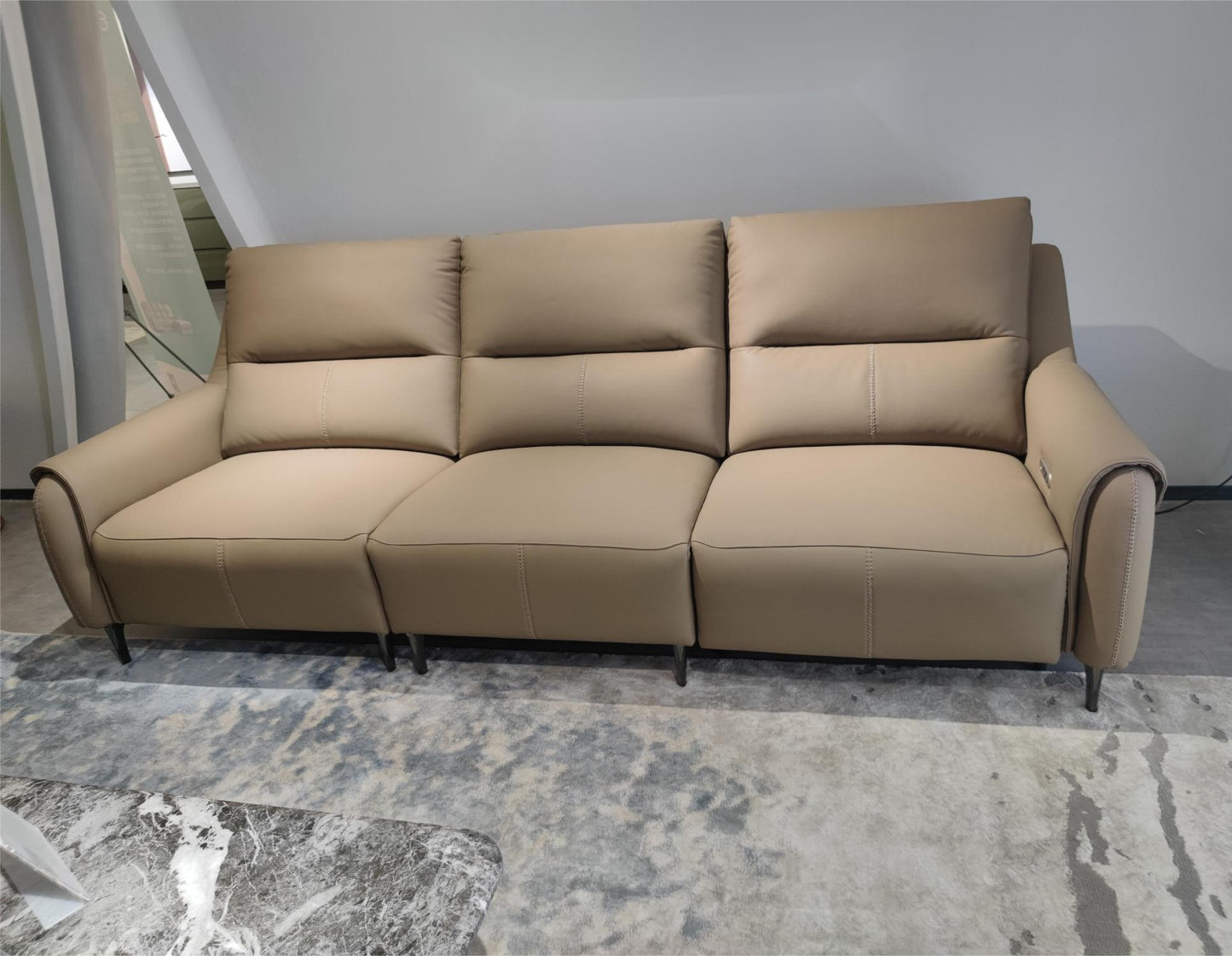 Aurelia Grey Leather Three Seat Sofa With Left Hand Side Electric Recliner Electric Sofa Lounge