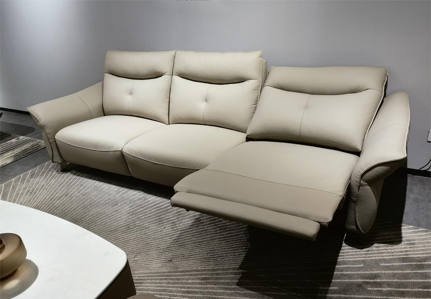 LORELEI Elephant Grey Genuine Leather Three Seat Sofa With Left Hand Side Electric Recliner Electric Sofa Lounge 2.78m