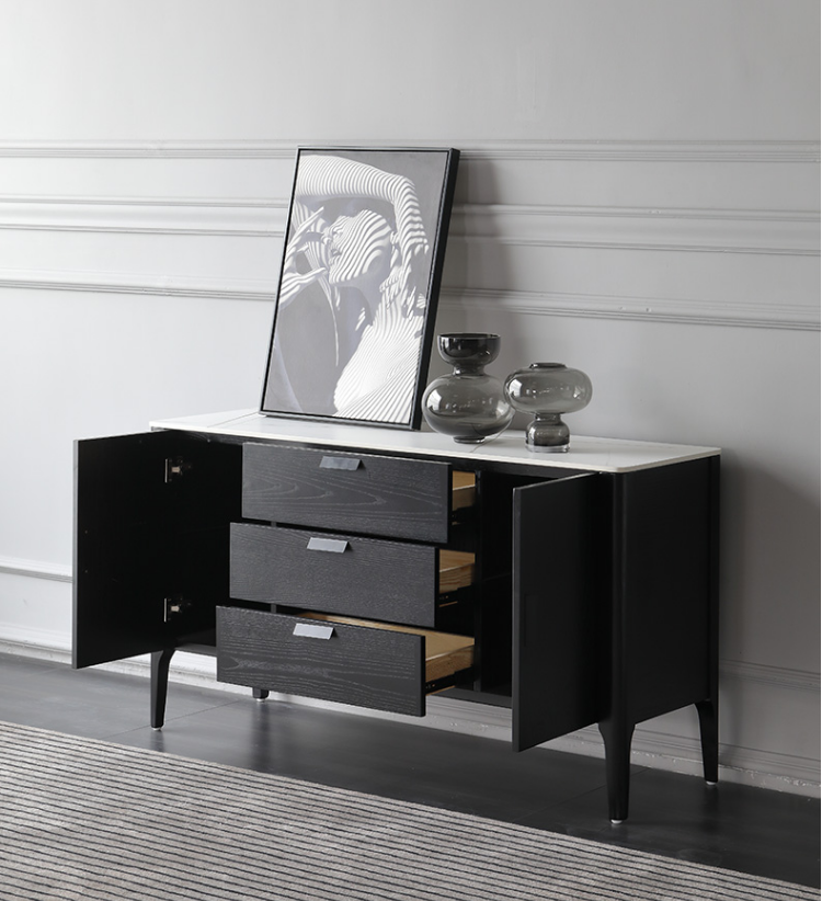 DERIAN Buffet Sideboard Cabinet With Marble Top Mordern Style Timber Buffet