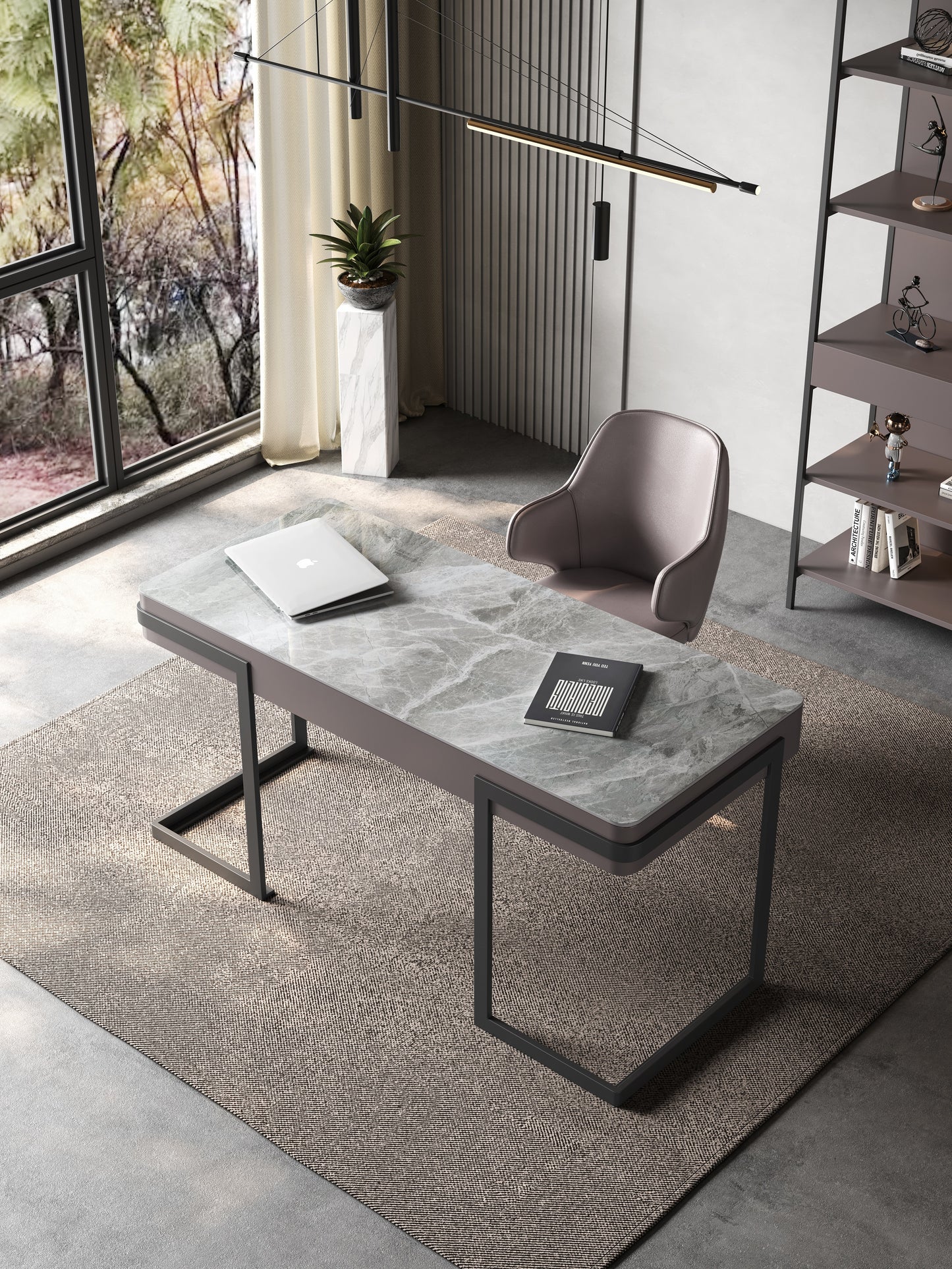 Ezio Sintered Stone Top Study Desk With Drawers Steel Legs Home Office Desk 1.4m