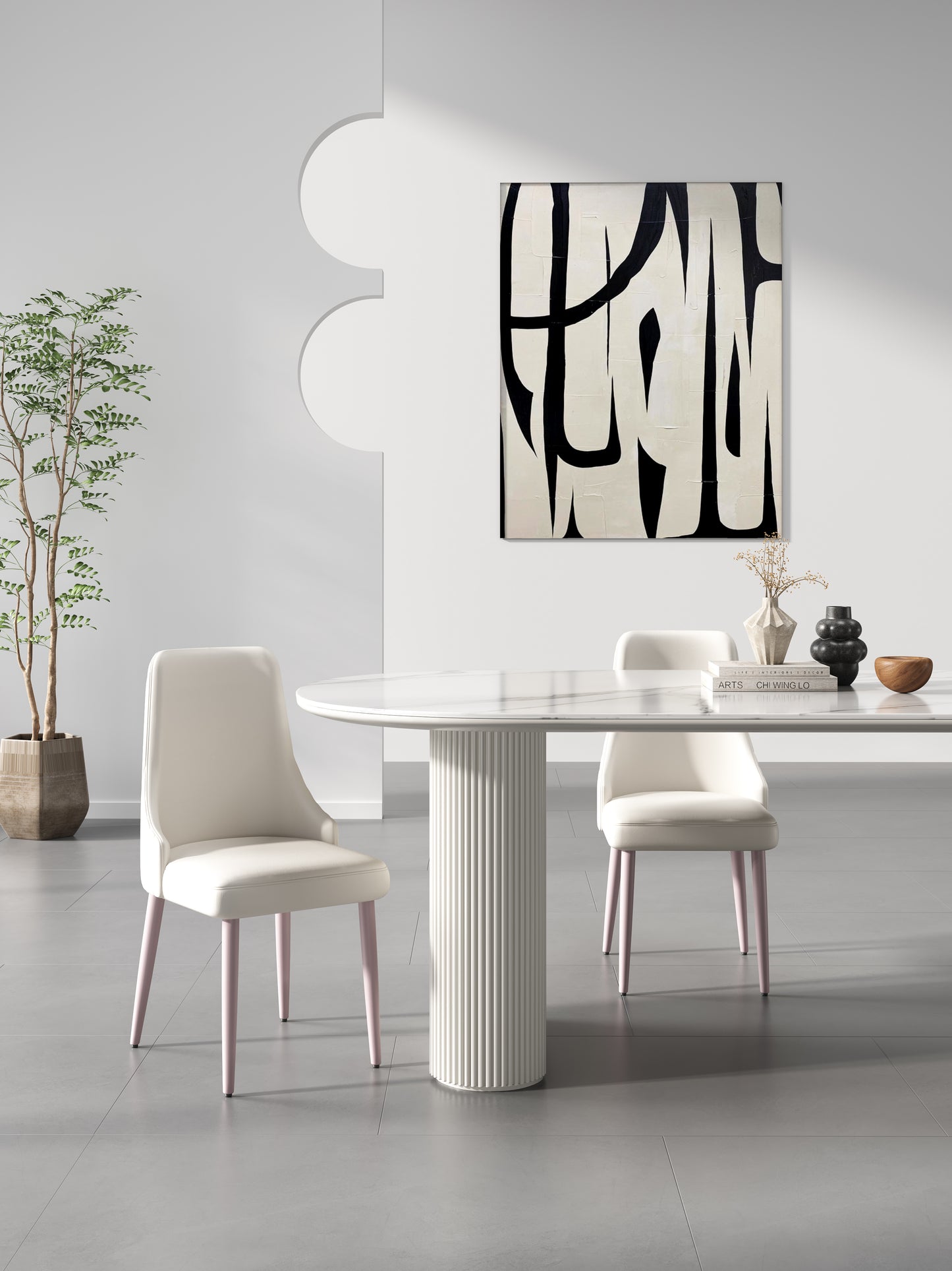 AMOS White Marble Paint Sintered Stone Top Oval Style Dining Table 1.6-1.8m
