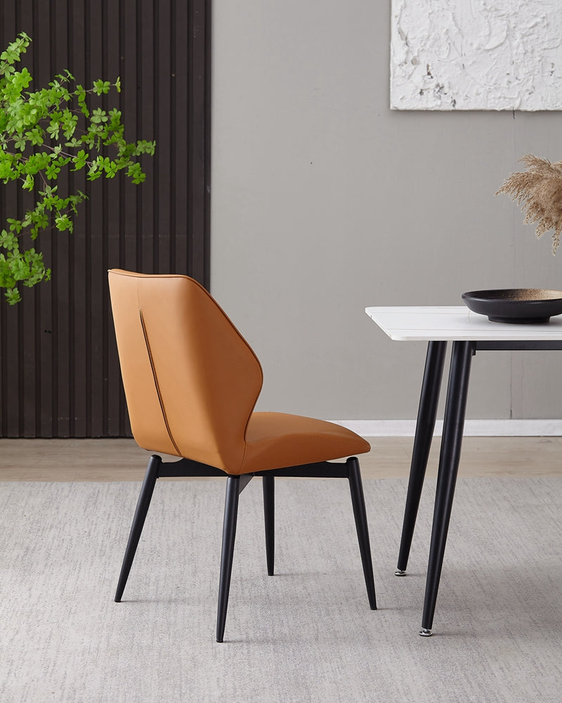 Italian Design PU Leather Dining Chair Metal Legs Orange Color Hand Stitched