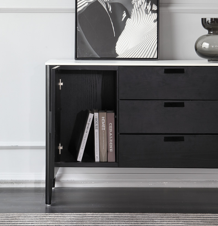 DERIAN Buffet Sideboard Cabinet With Marble Top Mordern Style Timber Buffet