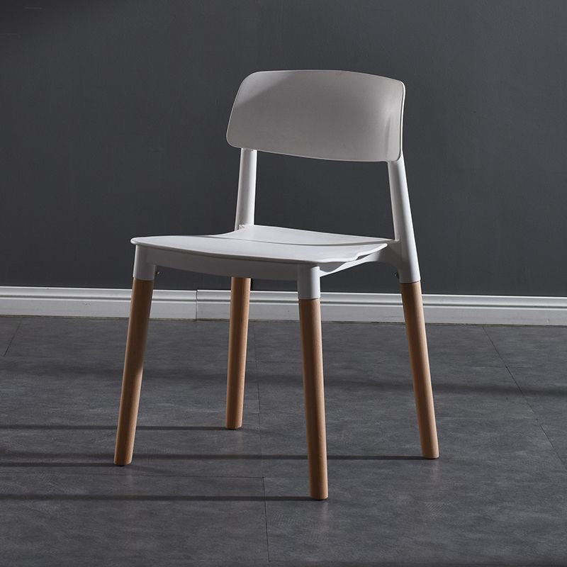 Simply Style White Color Dining Chair Office Chair With Wooden Legs PVC Seat and Frame