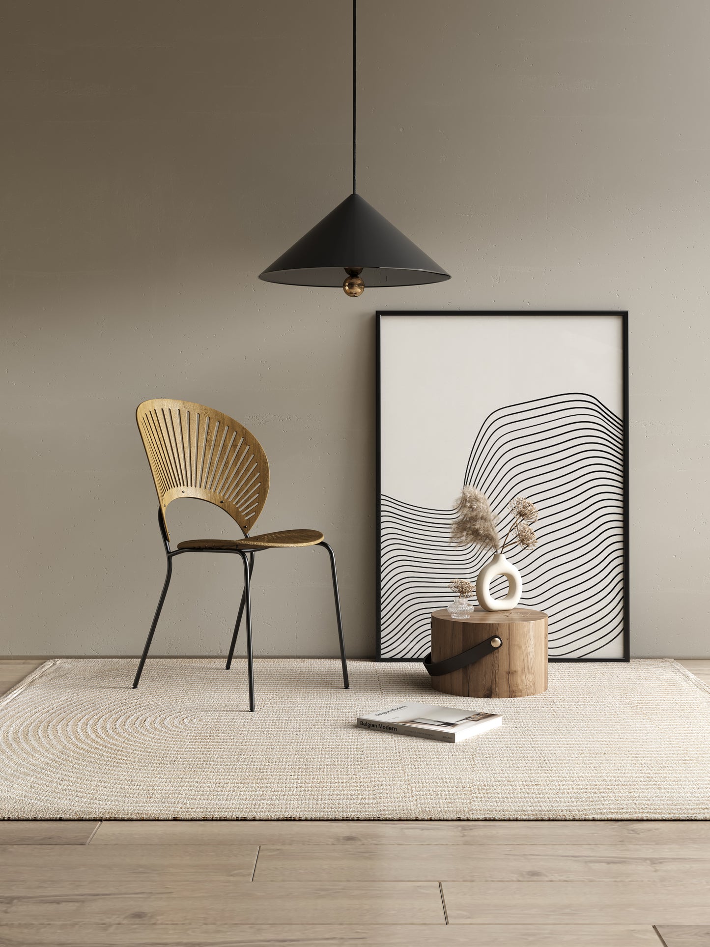CIRCULAR FAN Wabi-Sabi Design Dining Chair Steel Frame And Legs With Solid Timber Seat