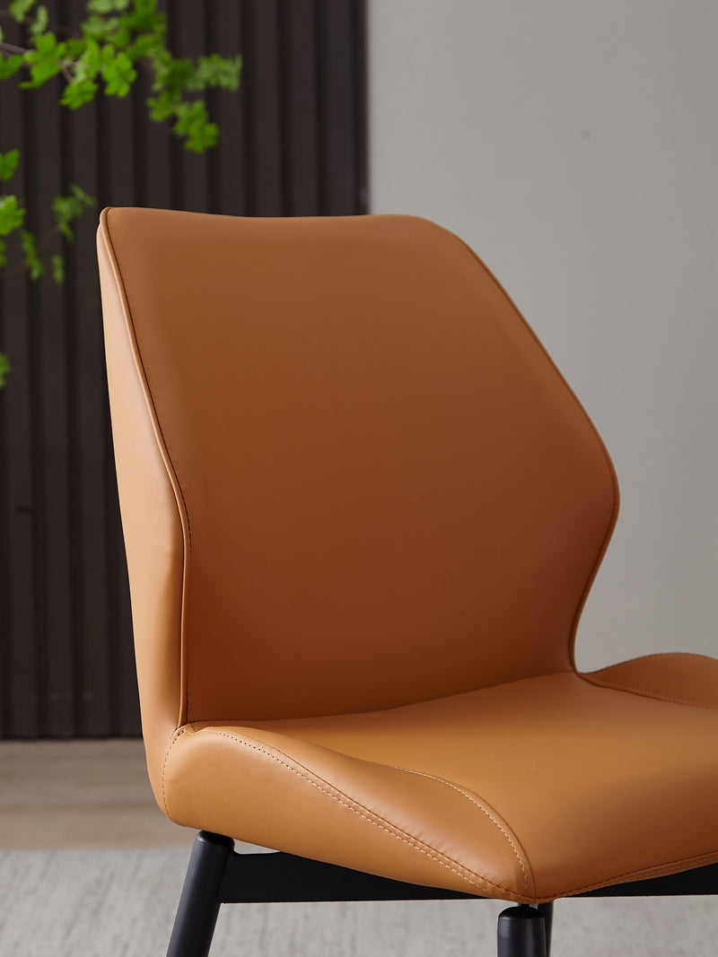 Italian Design PU Leather Dining Chair Metal Legs Orange Color Hand Stitched