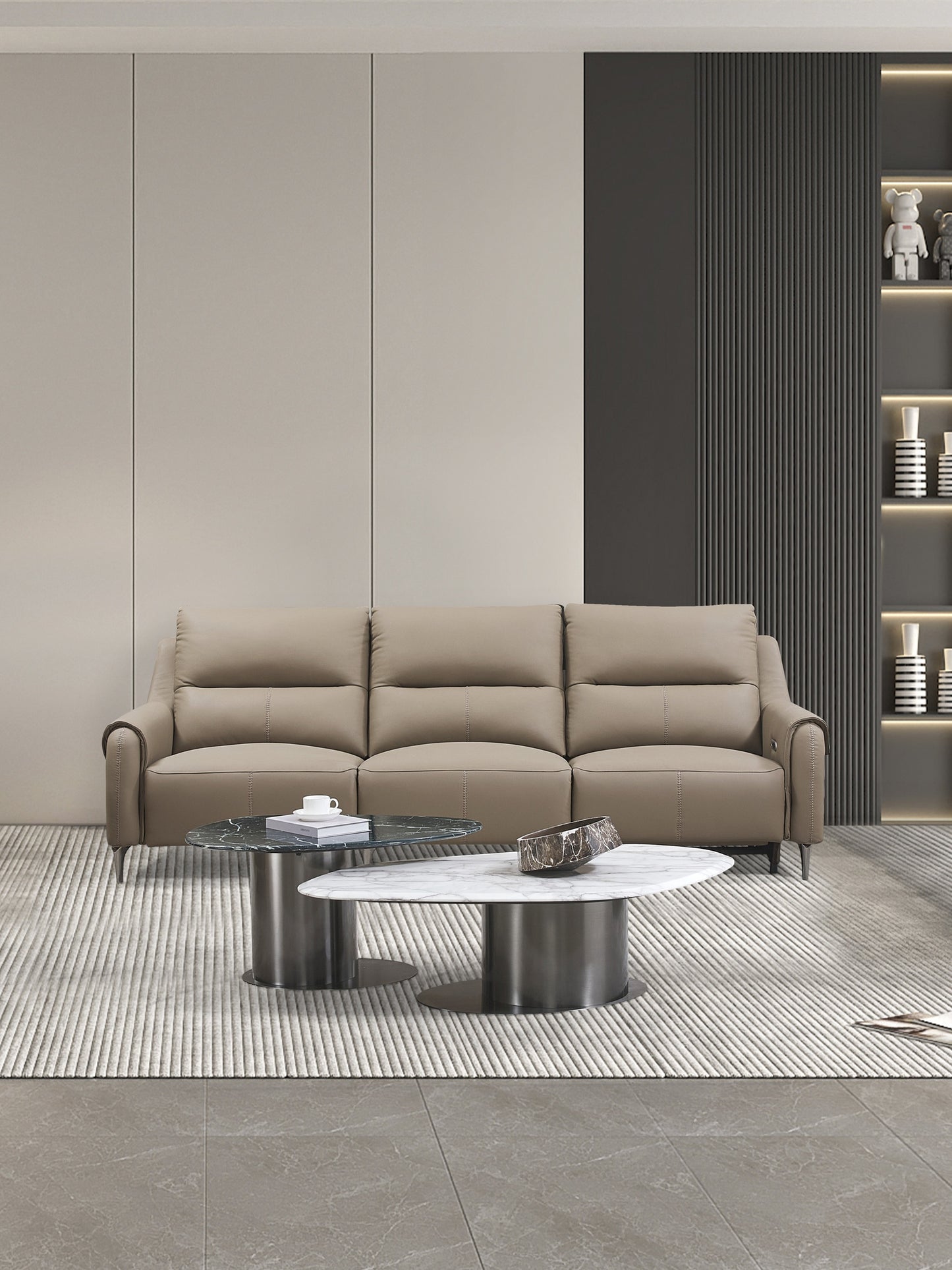 Aurelia Grey Leather Three Seat Sofa With Left Hand Side Electric Recliner Electric Sofa Lounge