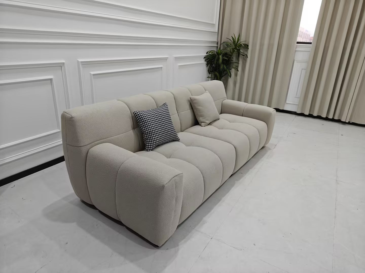 CANDY Light Grey Color Fabric 3 Seater Sofa Medium Sofa Lounge 2.4m