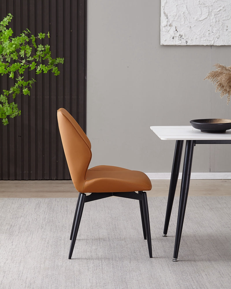 Italian Design PU Leather Dining Chair Metal Legs Orange Color Hand Stitched