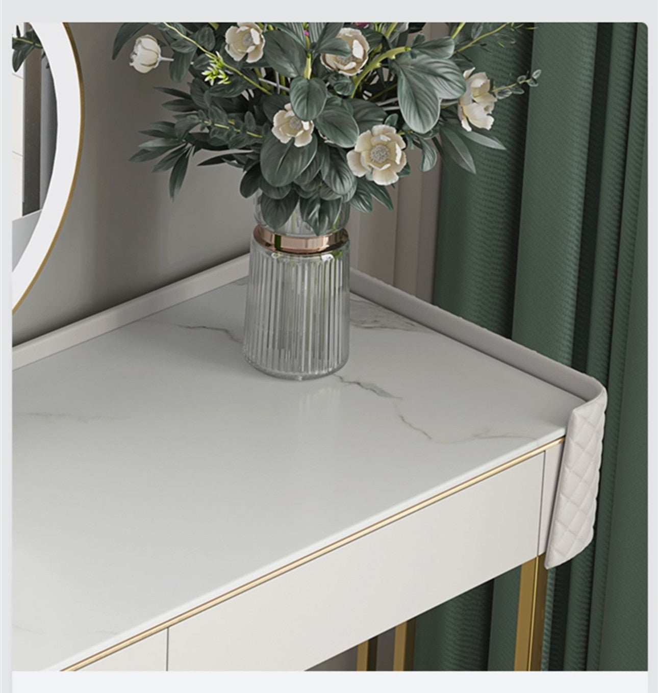 Florella+ Italian Style Sintered Stone Top Vanity Table With Stool And LED Mirror Makeup Table Dressing Table With Drawers 1.2m