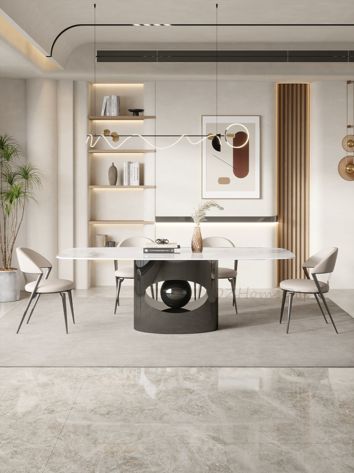 Chou PU Round Seat Style Leather Dining Chair Metal Legs Beige Color