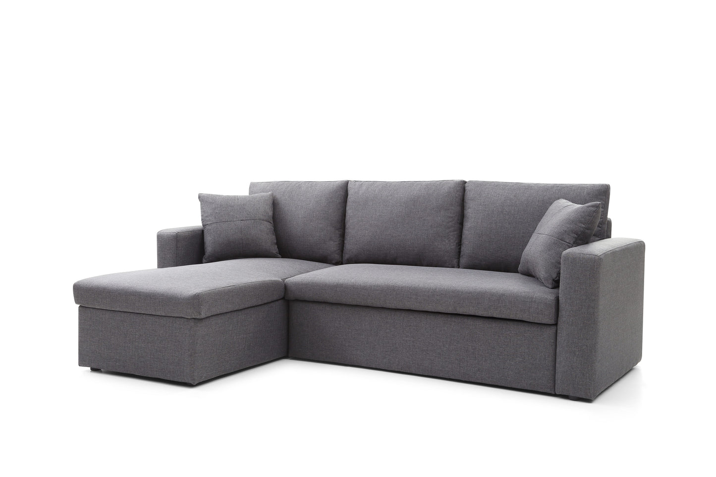 Modern Design Linen Fabric 3-Seat Sofa Bed With Storage Chaise Grey Color