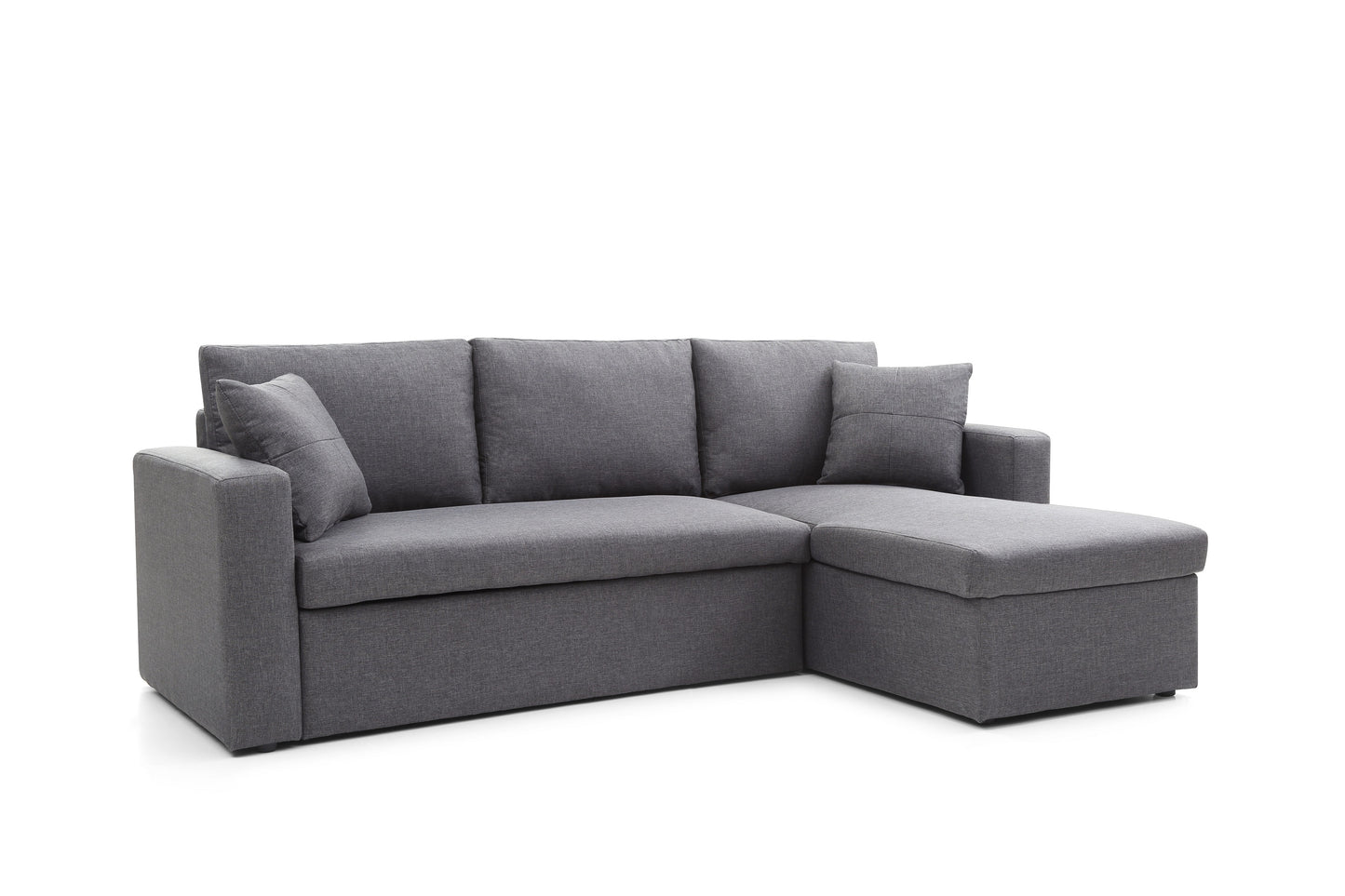 Modern Design Linen Fabric 3-Seat Sofa Bed With Storage Chaise Grey Color