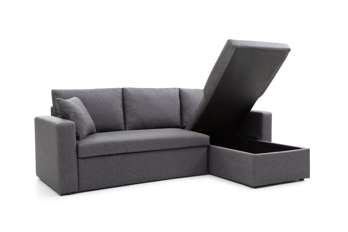 Modern Design Linen Fabric 3-Seat Sofa Bed With Storage Chaise Grey Color