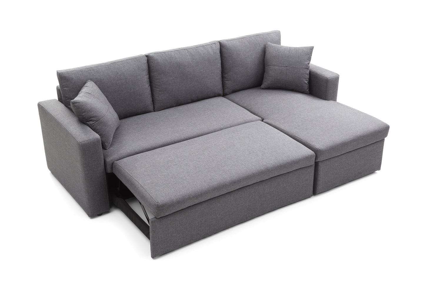 Modern Design Linen Fabric 3-Seat Sofa Bed With Storage Chaise Grey Color