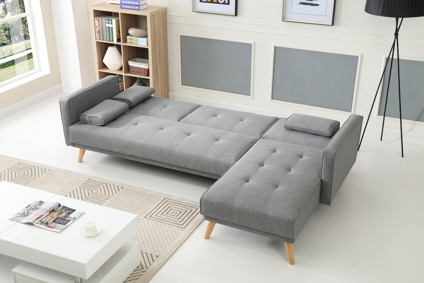 Linen Fabric 5 Seat Sofa Couch Lounges Futon Suite Chaise Set Bed