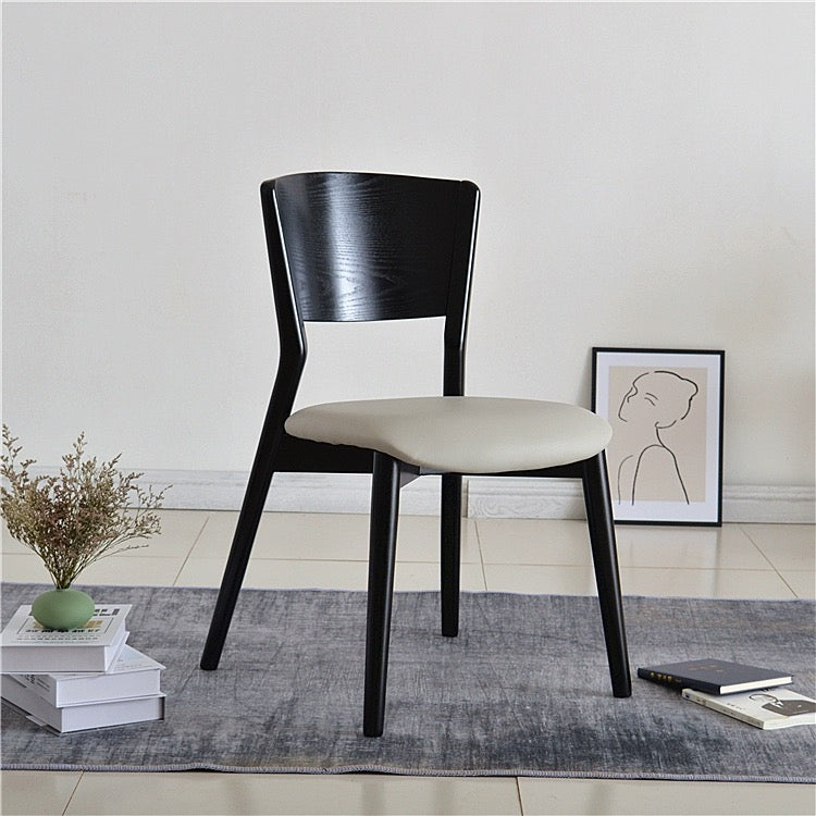 Euro Style Black Wooden Dining Chair Office Chair With Microfiber Leather Wrapped Seat High Back
