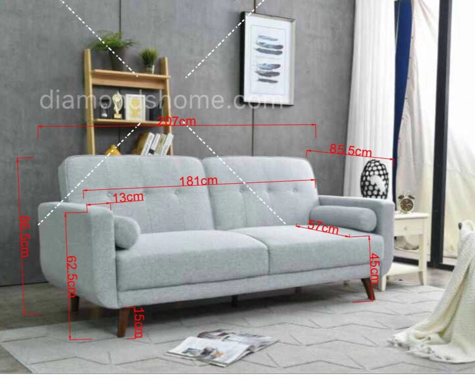 EVELYN 3 Seater Sofa Bed Easy To Clean Polyester Upholstery Rubberwood Legs Grey Color