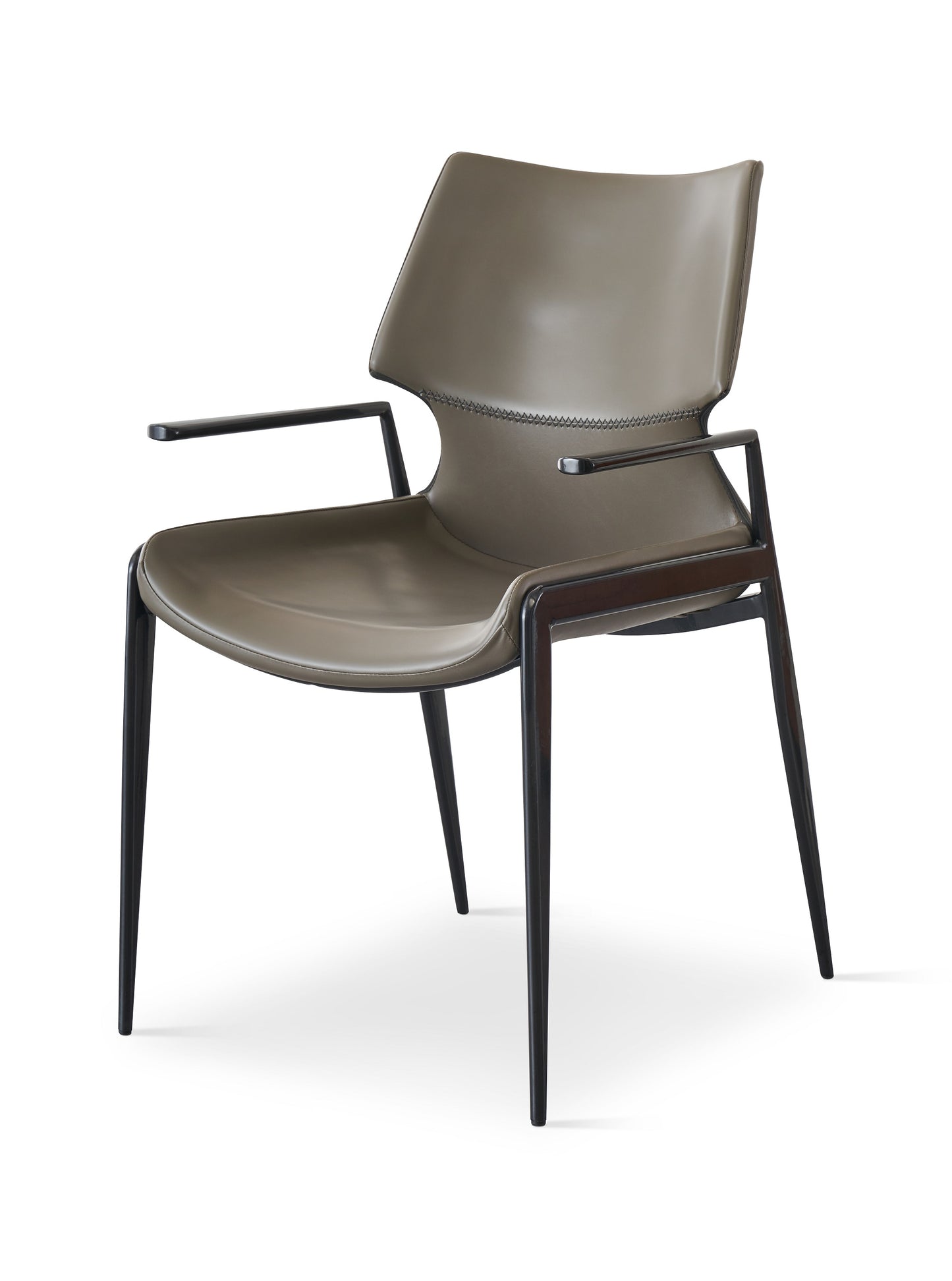 MAELYS Elephant Grey Color Slim Arm Style Dining Chair Microfiber Leather Wrapped Seat With Metal Legs