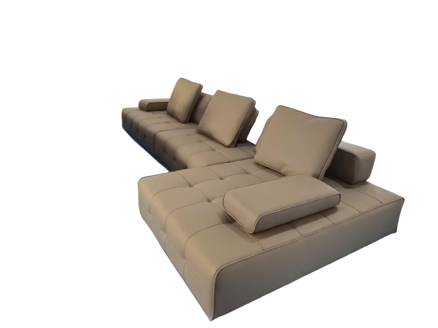 LAURENCE Light Brown Color Genuine Leather Sofa With Chase Large Sofa Lounge L Shape Sofa 3.64m