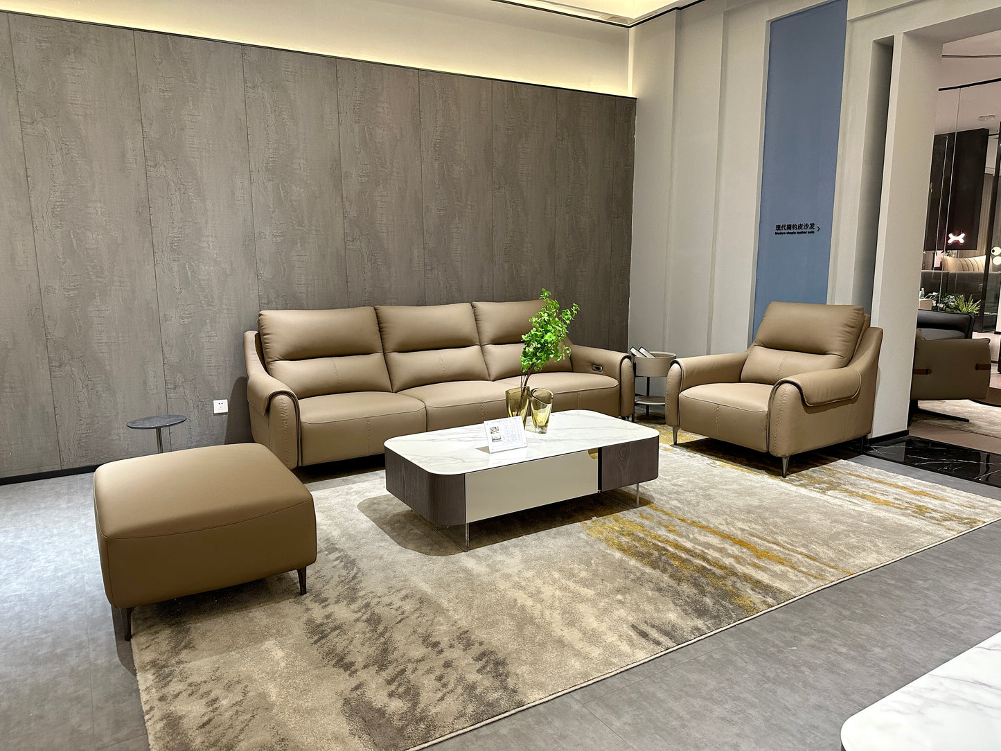 TIZIANO Modern Style Slate Top TV Cabinet and Coffee Table Set