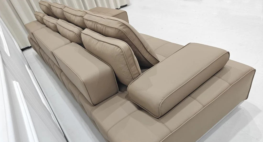 LAURENCE Light Brown Color Genuine Leather Sofa With Chase Large Sofa Lounge L Shape Sofa 3.64m