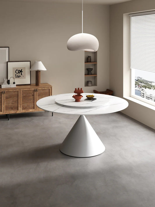 Wynot Sintered Stone Top Round Dining Table Glossy/Matte Finish With Lazy Susan 3 Sizes
