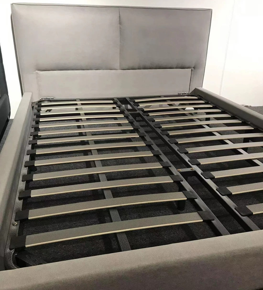 ELETTRA Nordic Grey Large Tofu Block Style Down-filled Backrest Bed Frame Queen/King