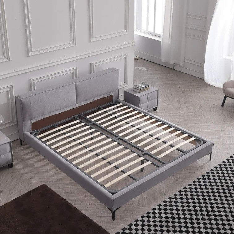 ELETTRA Nordic Grey Large Tofu Block Style Down-filled Backrest Bed Frame Queen/King