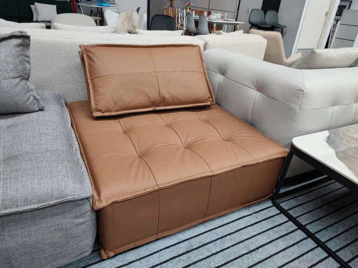 TOFU High-Fiber Fill Brown Color Single Leather Sofa Tofu Block Style