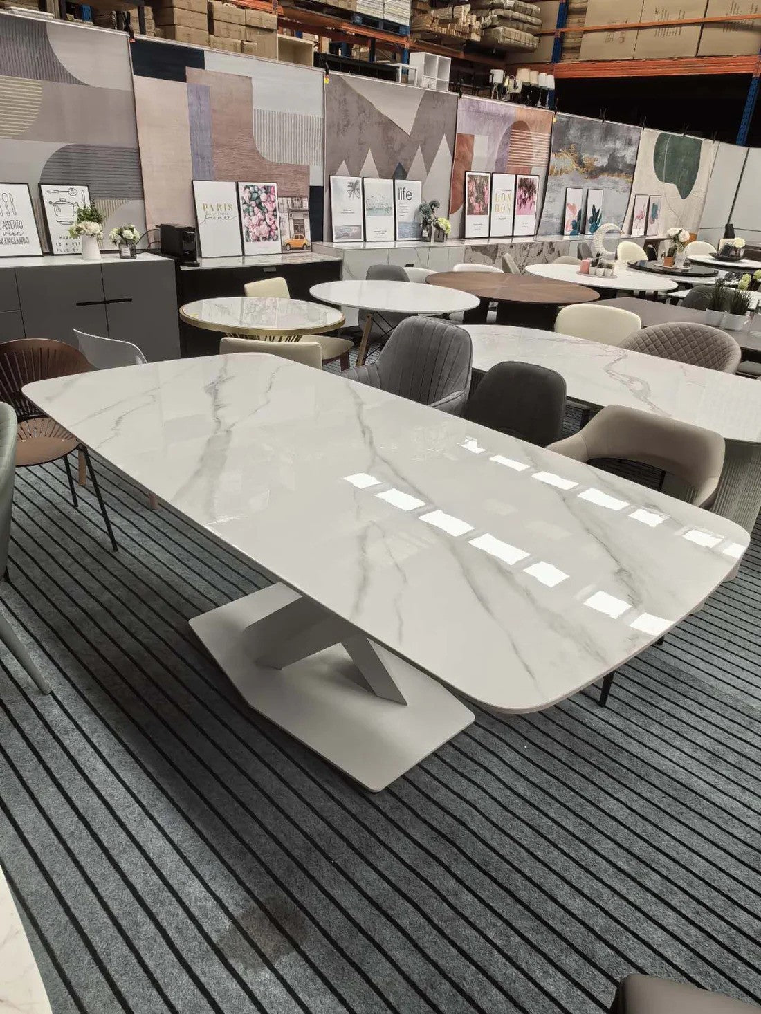 LEONIDA White Crossed Base High-End Stone Top Dining Table Rectangular 1.8-2.2m