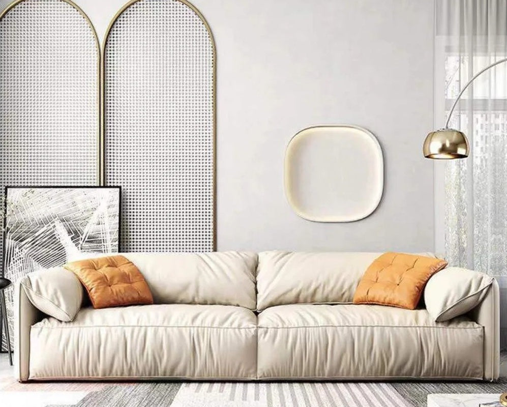 Designer Elephant Ear Beige Color Fabric 3 Seater Sofa Medium Sofa Lounge 2.4m