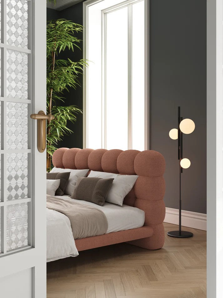 BUBBLE Princess Boucle Fabric Bed Frame In White/Pink/Black