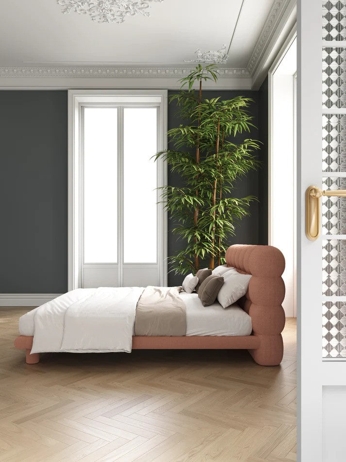 BUBBLE Princess Boucle Fabric Bed Frame In White/Pink/Black