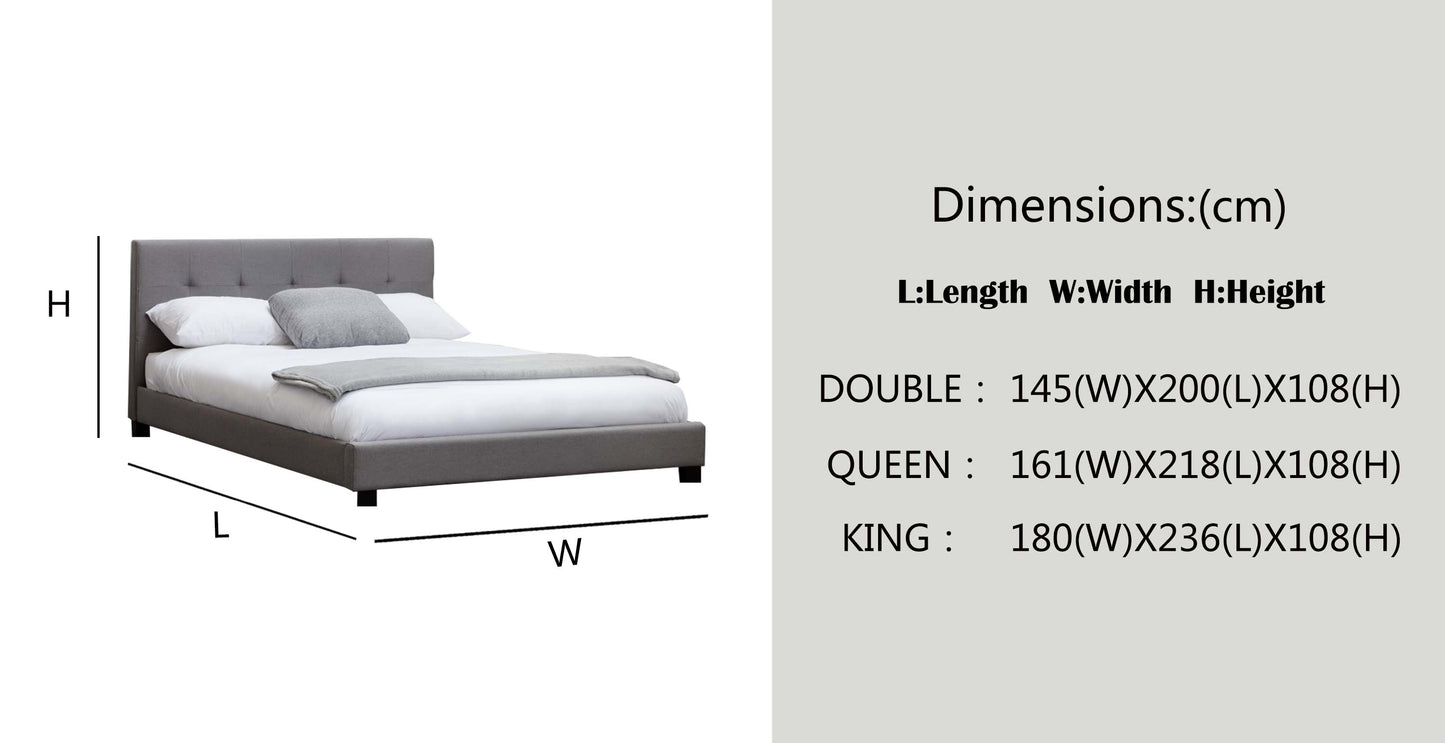 Chocolate Block Style Bedframe With Wooden Legs Fabric/PU In Double Queen King