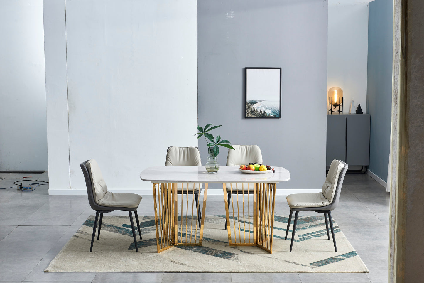 Rectangular Marble Stone Top Dining Table Golden High Gloss Base Frame 1.5m/1.8m