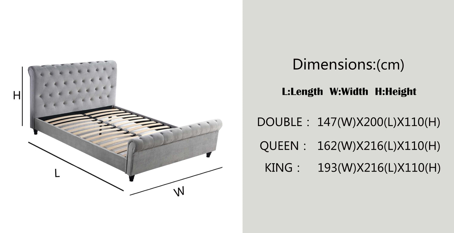 Buttons Style Design Flannelette Fabric High Quality Bed Frame Queen/King Size