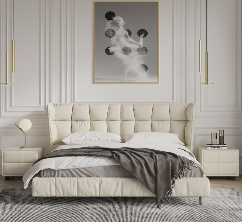 Foggle Luxurious Leather Bed Frame Premium Calf leather Steel legs In Queen King