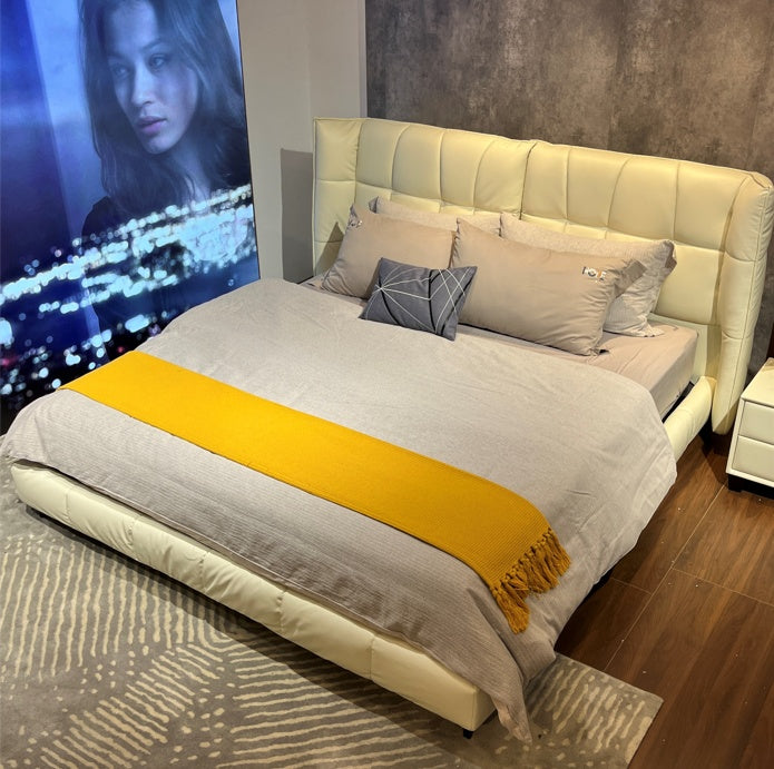 Foggle Luxurious Leather Bed Frame Premium Calf leather Steel legs In Queen King