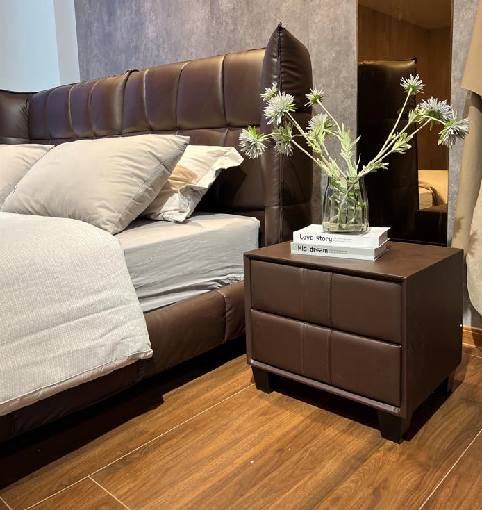 Foggle Luxurious Leather Bed Frame Premium Calf leather Steel legs In Queen King