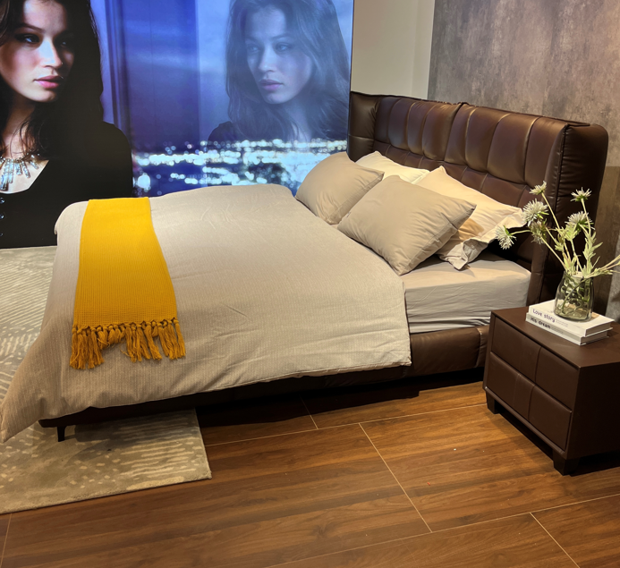 Foggle Luxurious Leather Bed Frame Premium Calf leather Steel legs In Queen King