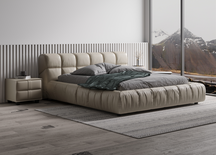 Italian Style Top Quality Designer Bed Frame Genuine Leather Lignt Grey Color Queen/King