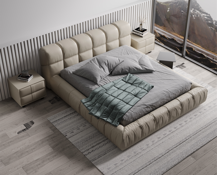 Italian Style Top Quality Designer Bed Frame Genuine Leather Lignt Grey Color Queen/King