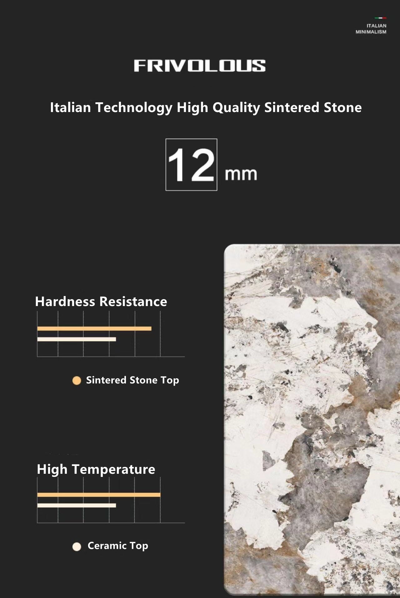 Pandora Paint Style Sintered Stone Top Dining Table Rectangular 2000mm x 1000mm