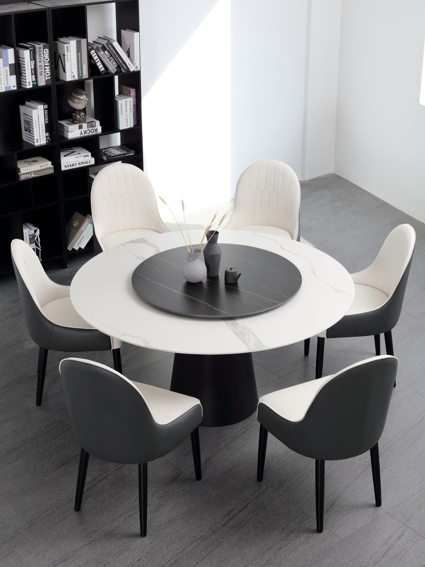 Vinasse Modern Style Matte Sintered Stone Top Round Dining Table With Lazy Susan