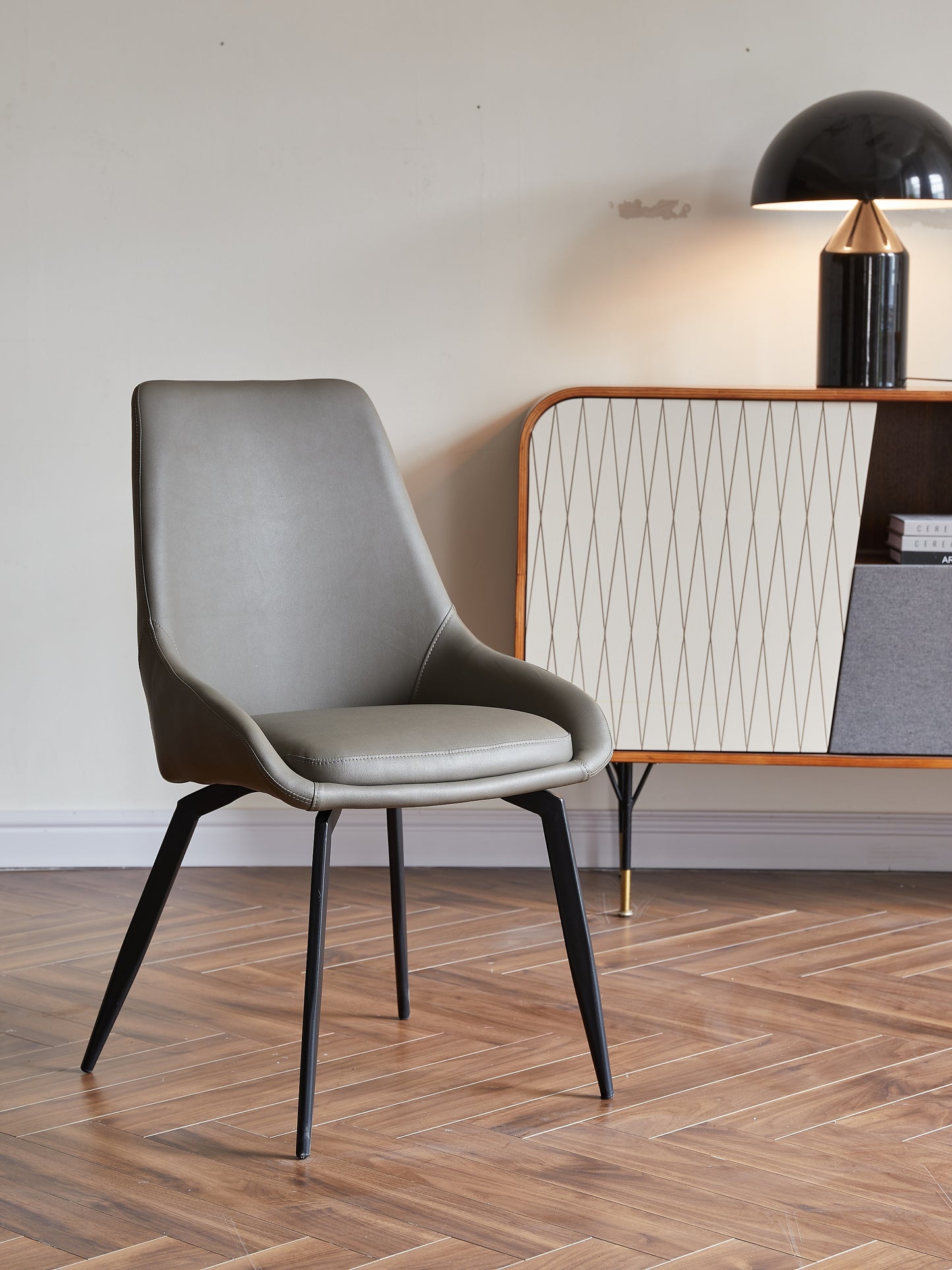 Modern Style PU Leather Luxury Dining Chair Italian Design Steel Leg Grey Color