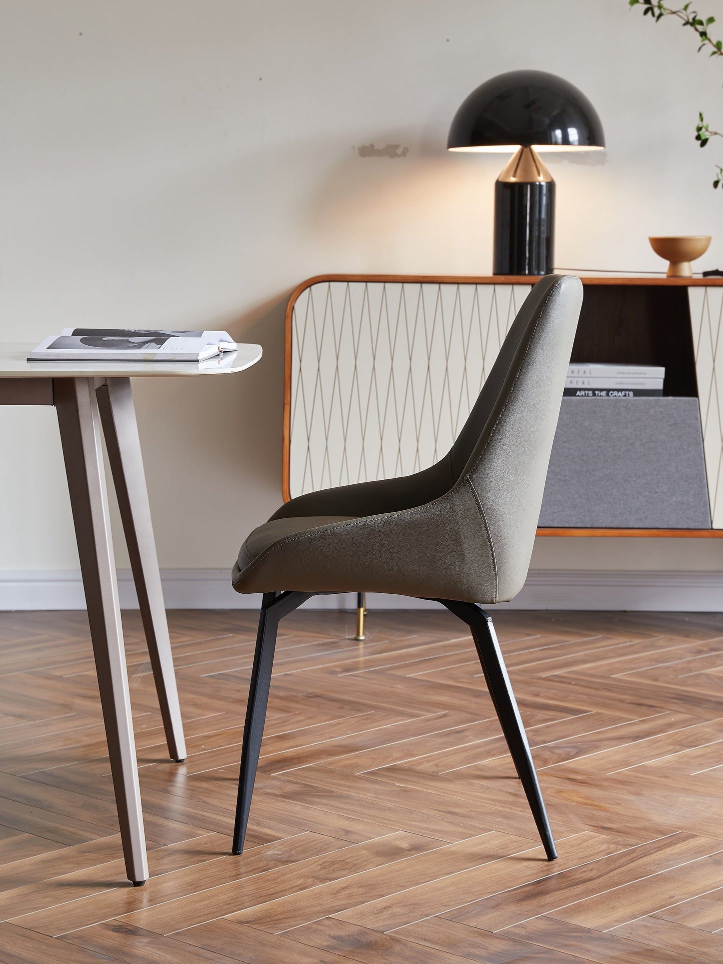 Modern Style PU Leather Luxury Dining Chair Italian Design Steel Leg Grey Color
