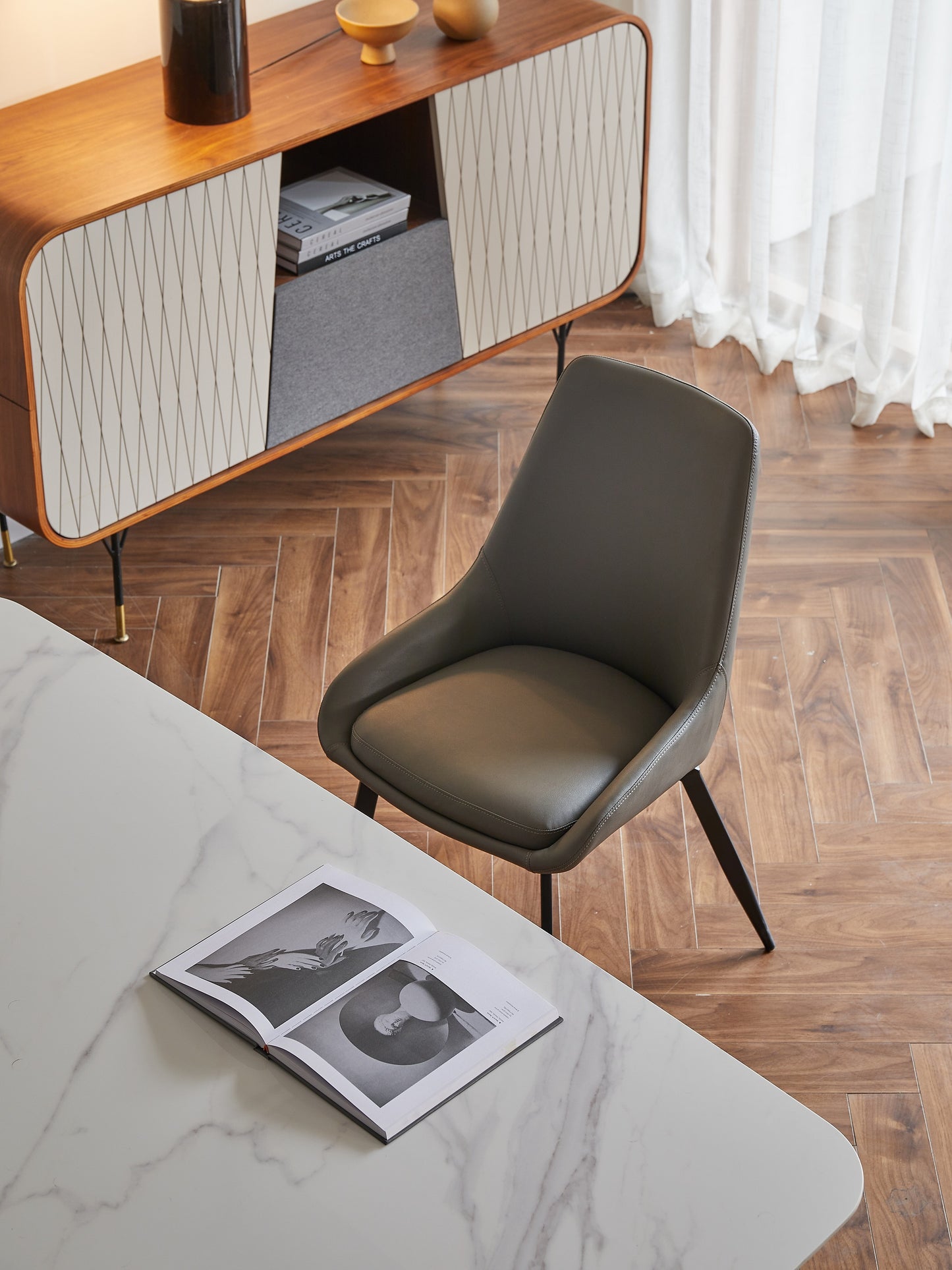 Modern Style PU Leather Luxury Dining Chair Italian Design Steel Leg Grey Color