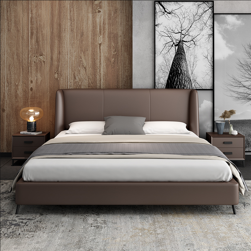 BRIS Luxurious Calf Leather Bed Frame Premium Quality With Steel Legs Queen/King
